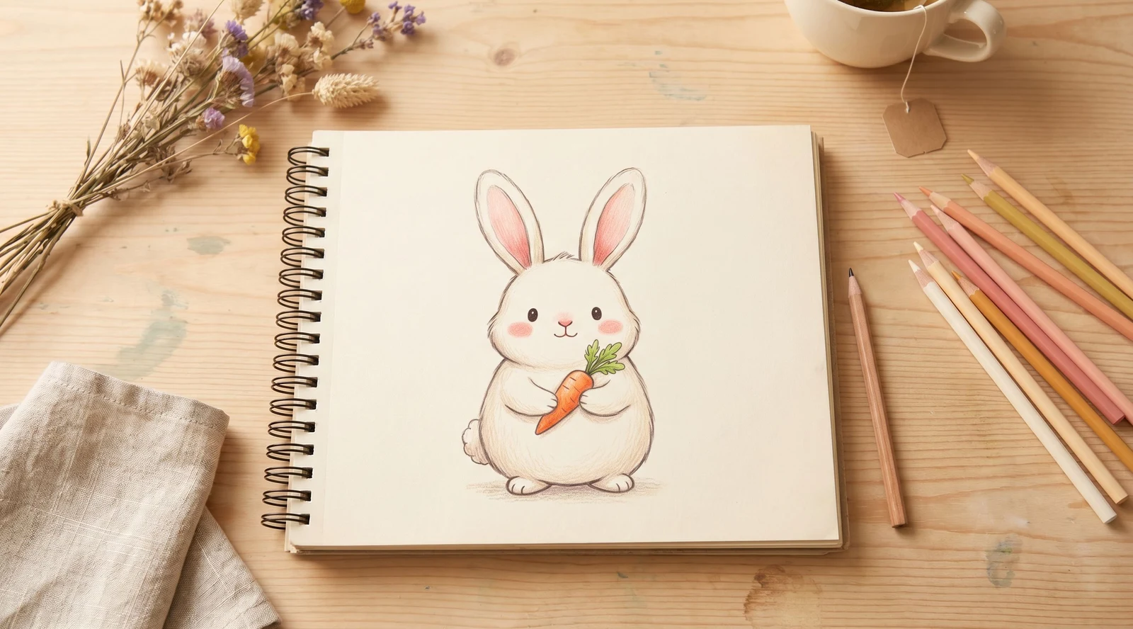 How to Draw a Bunny — Round Head, Tall Ears, Tiny Carrot
